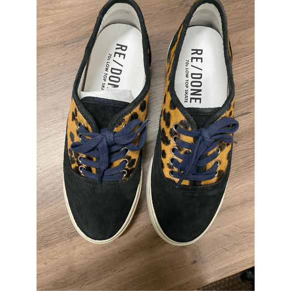 RE/DONE NIB 70s Low Top Skate in Leopard Calf Hair Size EU 38/US 8 - Picture 7 of 9